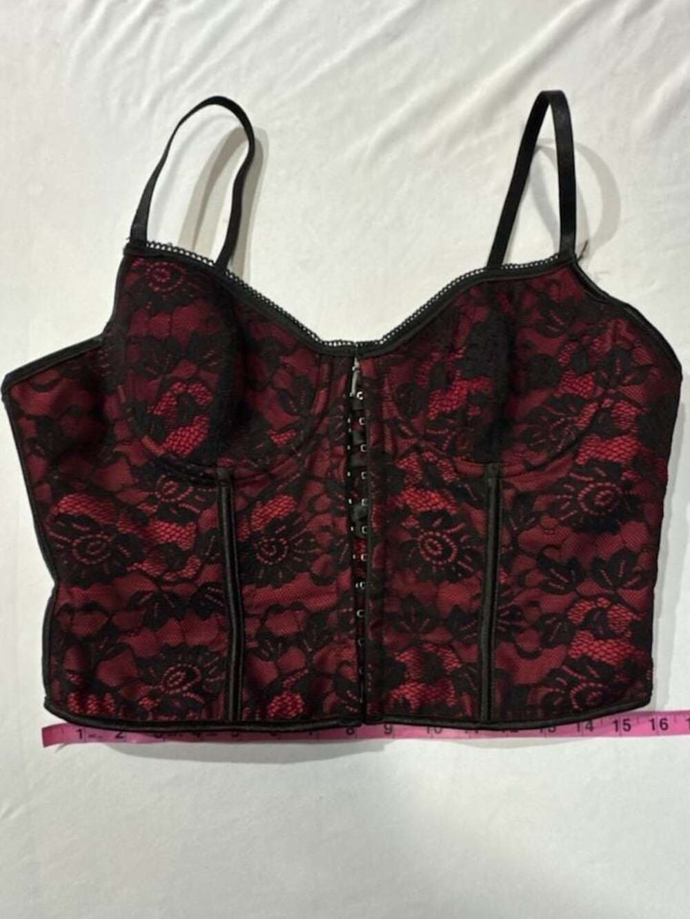 L387 SHEIN Red and Black Lace Corset Top Size XL